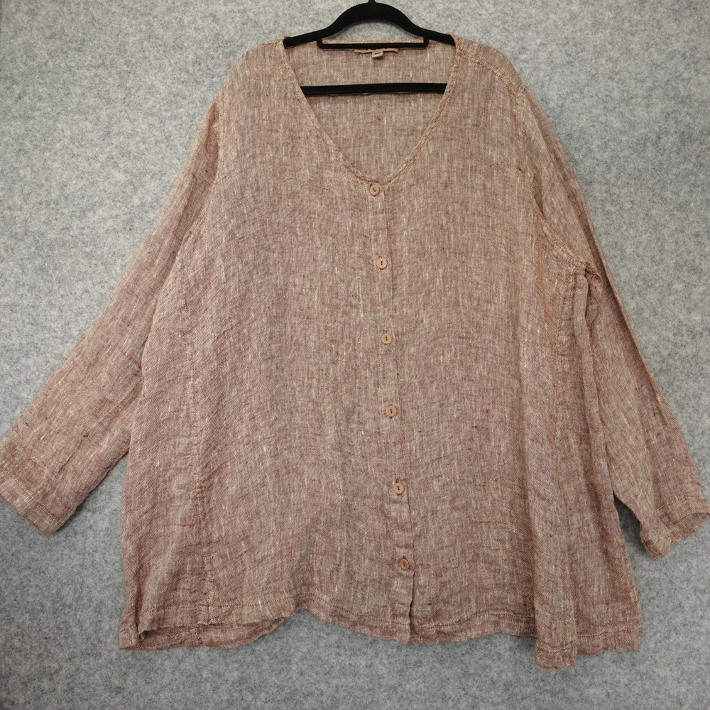 FLAX European Linen Top Women 2G Brown 2X Oversized Button Front Tunic Lagenlook